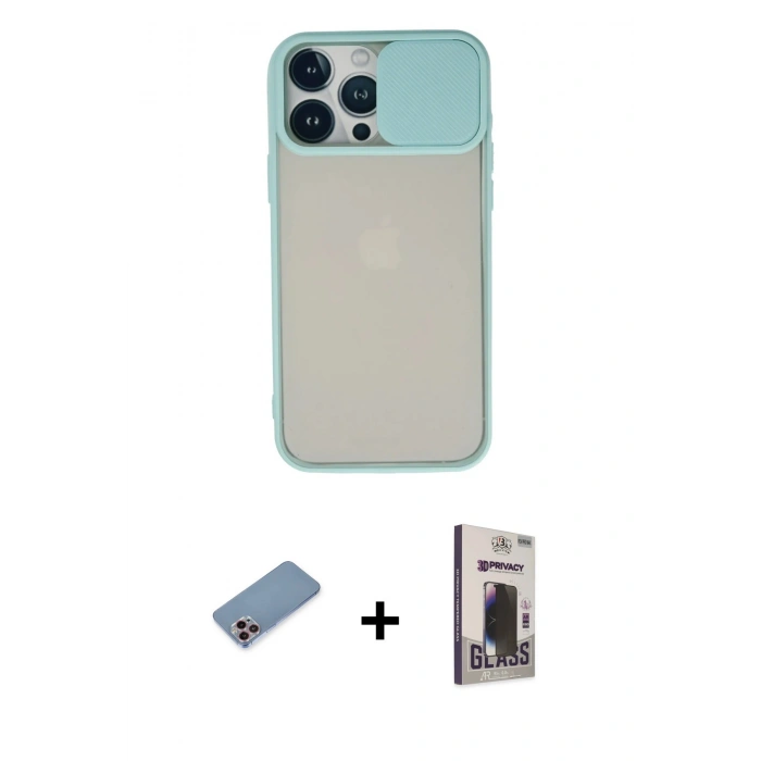 MARSİLYAN™- iPhone 13 Pro Max Kılıf Vadi Çizgi - Siyah Bilvis Hayalet Cam Ekran Koruyucu + Pembe Shine Kamera Lens Koruma Cam