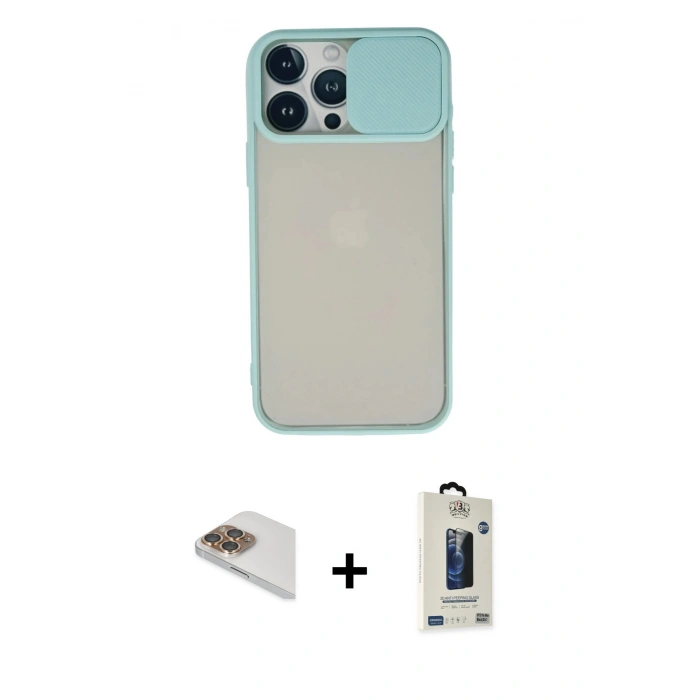 MARSİLYAN™- iPhone 13 Pro Max Kılıf Vadi Çizgi - Siyah Bilvis Hayalet Cam Ekran Koruyucu + Pers Alüminyum Kamera Lens - GD