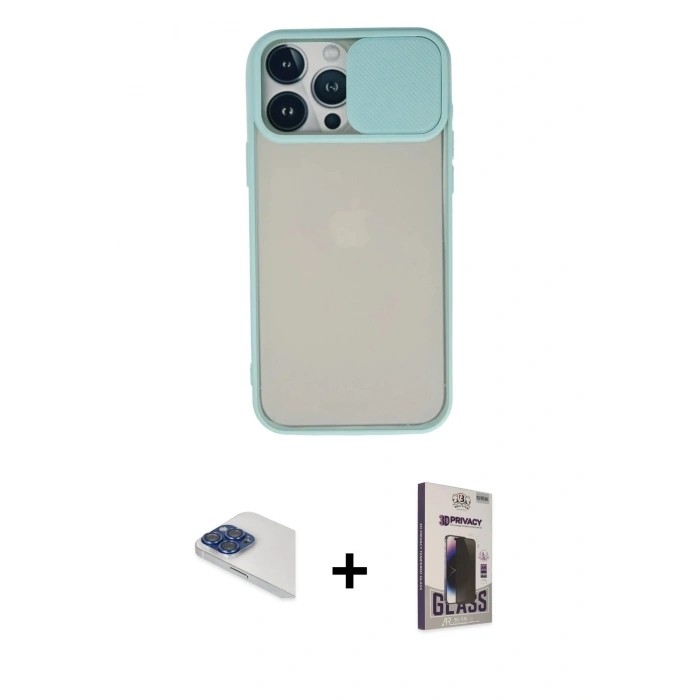 MARSİLYAN™- iPhone 13 Pro Max Kılıf Vadi Çizgi - Siyah Bilvis Hayalet Cam Ekran Koruyucu + Pers Alüminyum Kamera Lens - LT