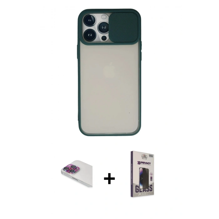 MARSİLYAN™- iPhone 13 Pro Max Kılıf Vadi Çizgi - Siyah Bilvis Hayalet Cam Ekran Koruyucu + Pers Alüminyum Kamera Lens - GI