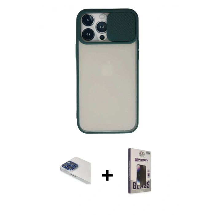 MARSİLYAN™- iPhone 13 Pro Max Kılıf Vadi Çizgi - Siyah Bilvis Hayalet Cam Ekran Koruyucu + Pers Alüminyum Kamera Lens - LT