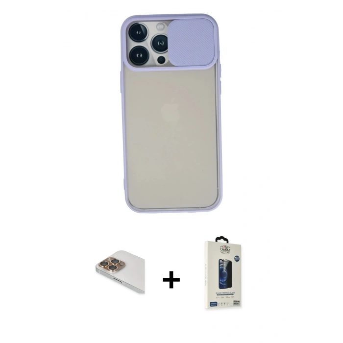 MARSİLYAN™- iPhone 13 Pro Max Kılıf Vadi Çizgi - Siyah Bilvis Hayalet Cam Ekran Koruyucu + Pers Alüminyum Kamera Lens - GD