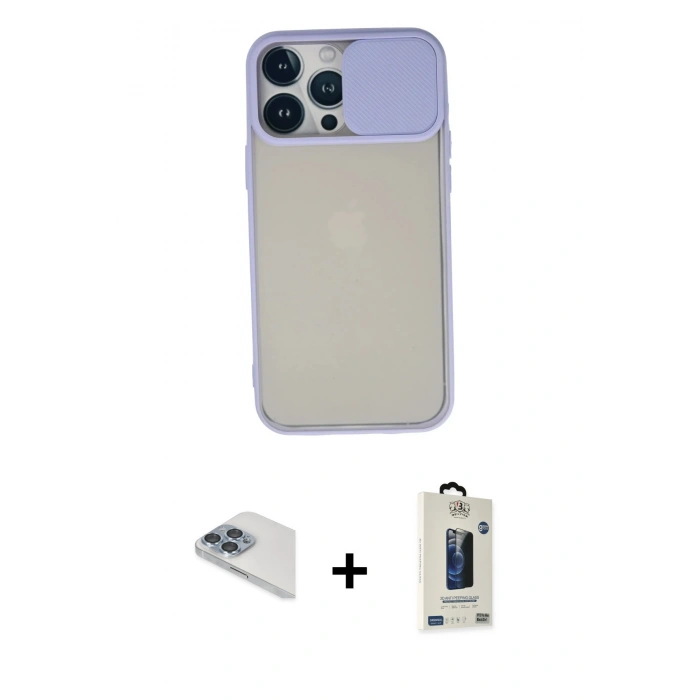 MARSİLYAN™- iPhone 13 Pro Max Kılıf Vadi Çizgi - Siyah Bilvis Hayalet Cam Ekran Koruyucu + Pers Alüminyum Kamera Lens - SABE