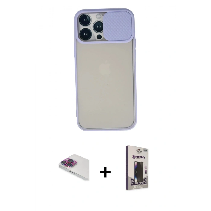 MARSİLYAN™- iPhone 13 Pro Max Kılıf Vadi Çizgi - Siyah Bilvis Hayalet Cam Ekran Koruyucu + Pers Alüminyum Kamera Lens - GI