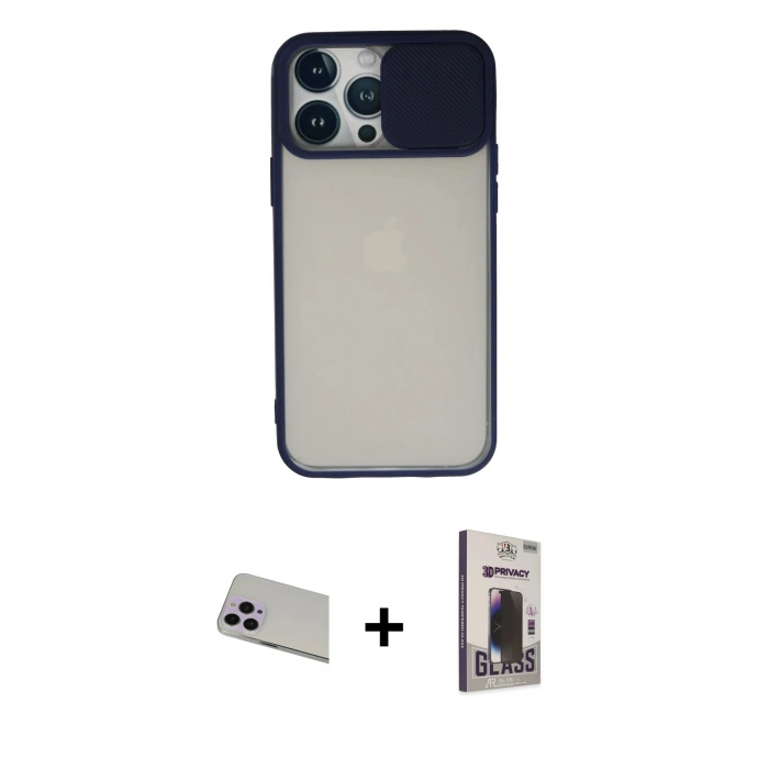 MARSİLYAN™- iPhone 13 Pro Max Kılıf Vadi Çizgi - Siyah Bilvis Hayalet Cam Ekran Koruyucu + Rainbow Kamera Lens Koruma Cam - MR
