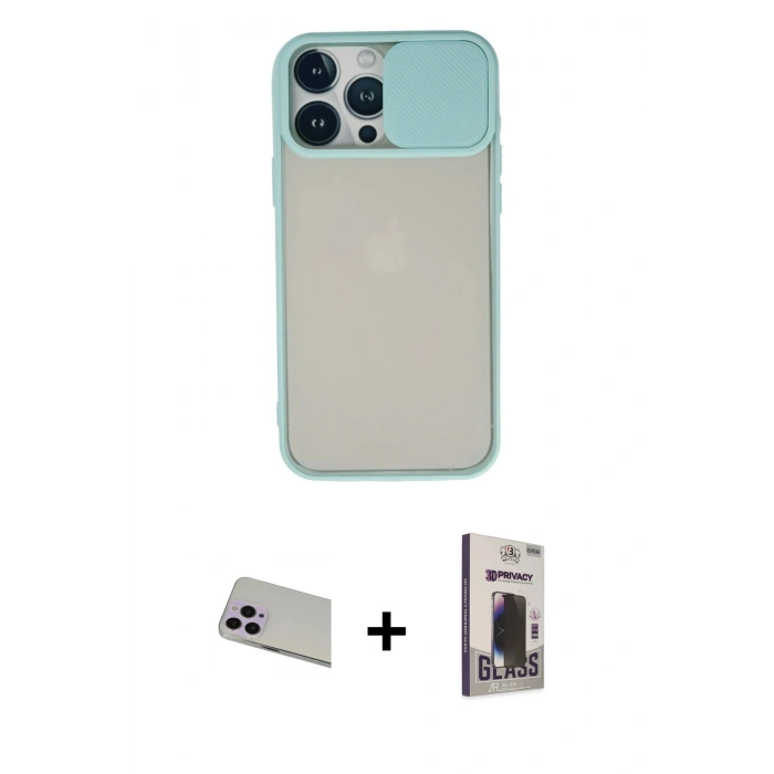 MARSİLYAN™- iPhone 13 Pro Max Kılıf Vadi Çizgi - Siyah Bilvis Hayalet Cam Ekran Koruyucu + Rainbow Kamera Lens Koruma Cam - MR