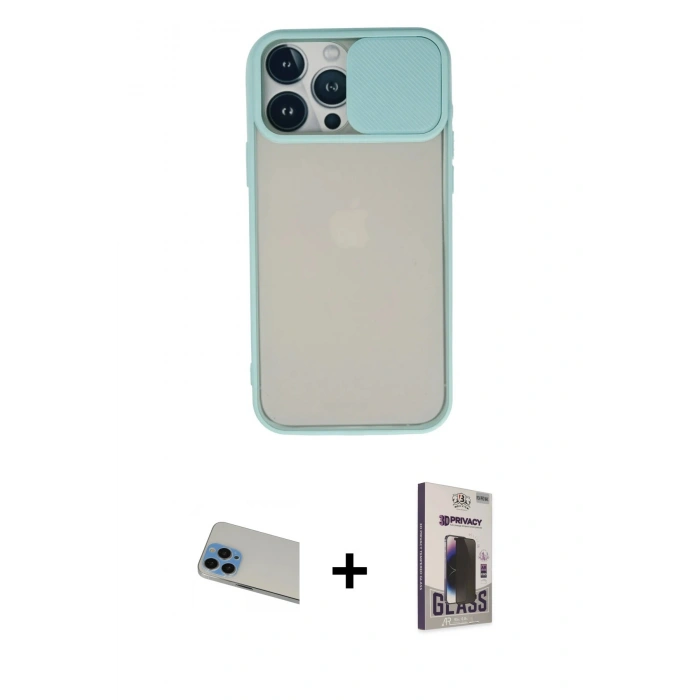MARSİLYAN™- iPhone 13 Pro Max Kılıf Vadi Çizgi - Siyah Bilvis Hayalet Cam Ekran Koruyucu + Rainbow Kamera Lens Koruma Cam - MI