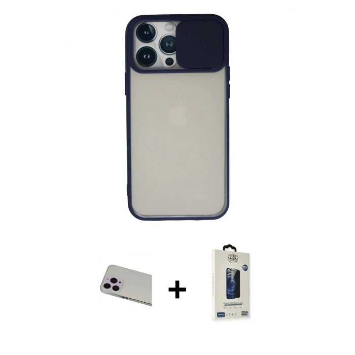 MARSİLYAN™- iPhone 13 Pro Max Kılıf Vadi Çizgi - Siyah Bilvis Hayalet Cam Ekran Koruyucu + Rainbow Kamera Lens Koruma Cam - MR