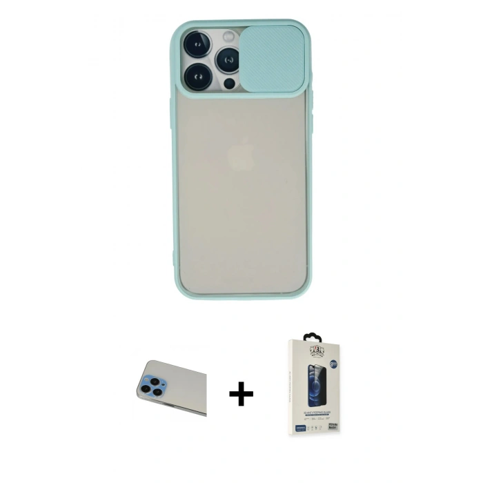 MARSİLYAN™- iPhone 13 Pro Max Kılıf Vadi Çizgi - Siyah Bilvis Hayalet Cam Ekran Koruyucu + Rainbow Kamera Lens Koruma Cam - MI