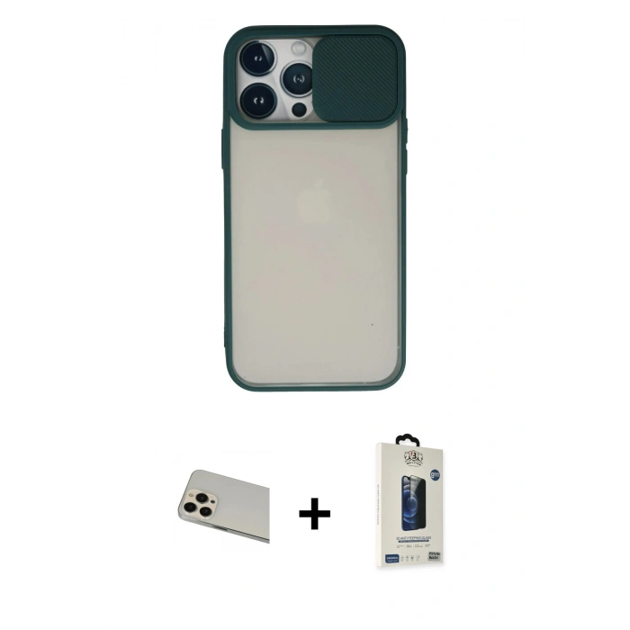 MARSİLYAN™- iPhone 13 Pro Max Kılıf Vadi Çizgi - Siyah Bilvis Hayalet Cam Ekran Koruyucu + Rainbow Kamera Lens Koruma Cam - REGD