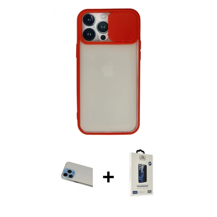 MARSİLYAN™- iPhone 13 Pro Max Kılıf Vadi Çizgi - Siyah Bilvis Hayalet Cam Ekran Koruyucu + Rainbow Kamera Lens Koruma Cam - MI