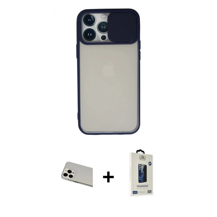 MARSİLYAN™- iPhone 13 Pro Max Kılıf Vadi Çizgi - Siyah Bilvis Hayalet Cam Ekran Koruyucu + Rainbow Kamera Lens Koruma Cam - BZ