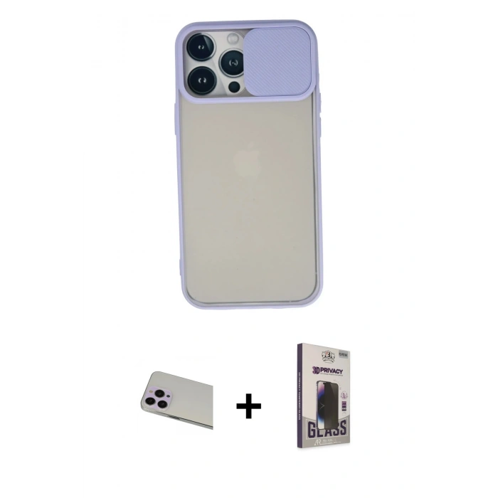 MARSİLYAN™- iPhone 13 Pro Max Kılıf Vadi Çizgi - Siyah Bilvis Hayalet Cam Ekran Koruyucu + Rainbow Kamera Lens Koruma Cam - MR