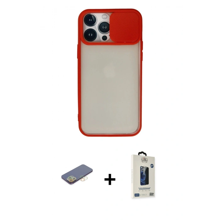 MARSİLYAN™- iPhone 13 Pro Max Kılıf Vadi Çizgi - Siyah Bilvis Hayalet Cam Ekran Koruyucu + Renkli Kamera Lens Koruma Cam - SI