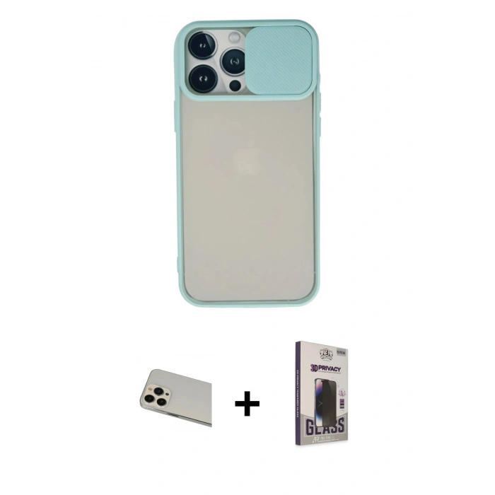 MARSİLYAN™- iPhone 13 Pro Max Kılıf Vadi Çizgi - Siyah Bilvis Hayalet Cam Ekran Koruyucu + Rose Gold Rainbow Kamera Lens Koruma Cam