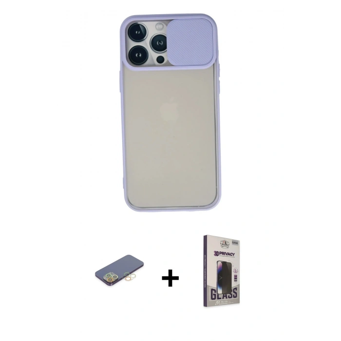 MARSİLYAN™- iPhone 13 Pro Max Kılıf Vadi Çizgi - Siyah Bilvis Hayalet Cam Ekran Koruyucu + Renkli Kamera Lens Koruma Cam - SI