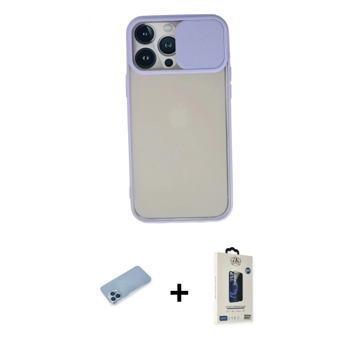MARSİLYAN™- iPhone 13 Pro Max Kılıf Vadi Çizgi - Siyah Bilvis Hayalet Cam Ekran Koruyucu + Shine Kamera Lens Koruma Cam - MI