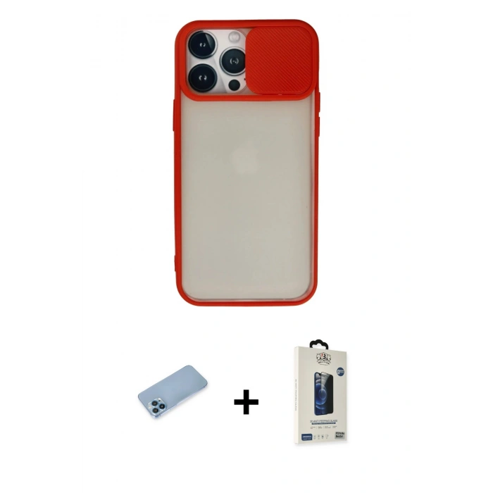 MARSİLYAN™- iPhone 13 Pro Max Kılıf Vadi Çizgi - Siyah Bilvis Hayalet Cam Ekran Koruyucu + Shine Kamera Lens Koruma Cam - MI
