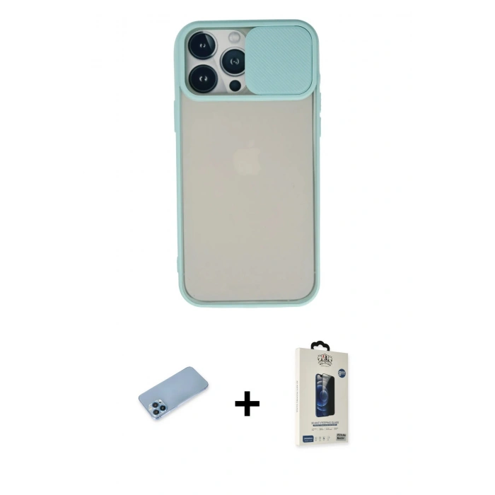 MARSİLYAN™- iPhone 13 Pro Max Kılıf Vadi Çizgi - Siyah Bilvis Hayalet Cam Ekran Koruyucu + Shine Kamera Lens Koruma Cam - MI