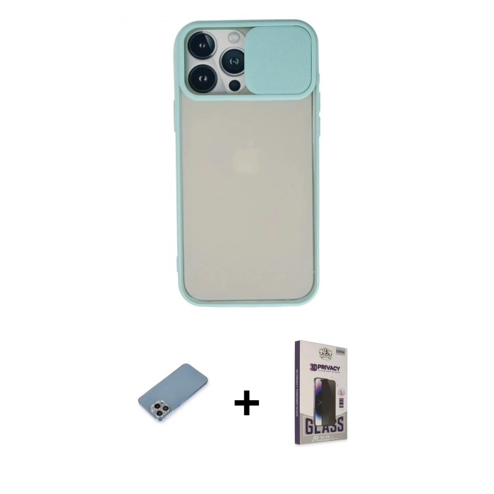 MARSİLYAN™- iPhone 13 Pro Max Kılıf Vadi Çizgi - Siyah Bilvis Hayalet Cam Ekran Koruyucu + Shine Kamera Lens Koruma Cam - GI