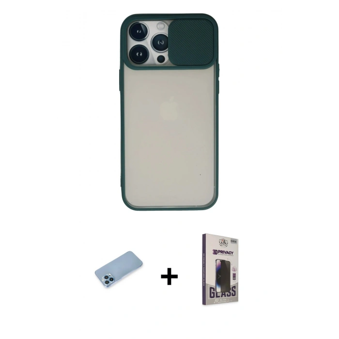 MARSİLYAN™- iPhone 13 Pro Max Kılıf Vadi Çizgi - Siyah Bilvis Hayalet Cam Ekran Koruyucu + Shine Kamera Lens Koruma Cam - MI