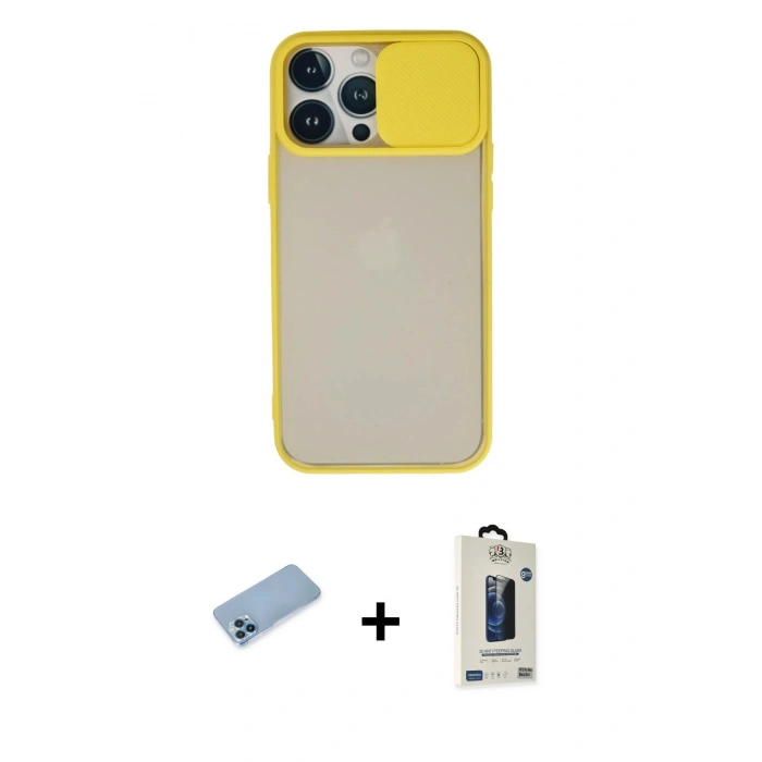 MARSİLYAN™- iPhone 13 Pro Max Kılıf Vadi Çizgi - Siyah Bilvis Hayalet Cam Ekran Koruyucu + Shine Kamera Lens Koruma Cam - MI