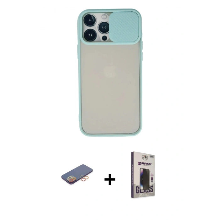 MARSİLYAN™- iPhone 13 Pro Max Kılıf Vadi Çizgi - Siyah Bilvis Hayalet Cam Ekran Koruyucu + Renkli Kamera Lens Koruma Cam - TU