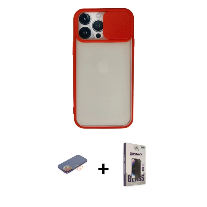 MARSİLYAN™- iPhone 13 Pro Max Kılıf Vadi Çizgi - Siyah Bilvis Hayalet Cam Ekran Koruyucu + Renkli Kamera Lens Koruma Cam - TU