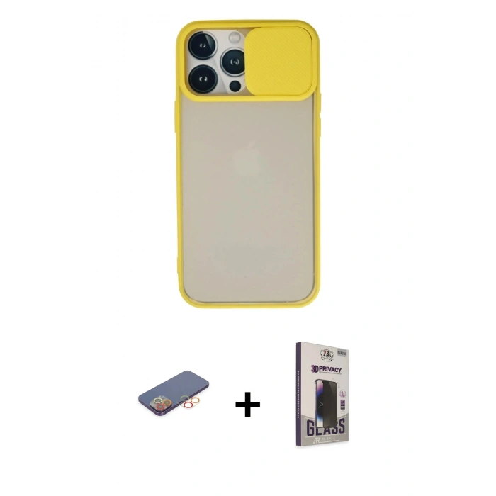 MARSİLYAN™- iPhone 13 Pro Max Kılıf Vadi Çizgi - Siyah Bilvis Hayalet Cam Ekran Koruyucu + Renkli Kamera Lens Koruma Cam - TU