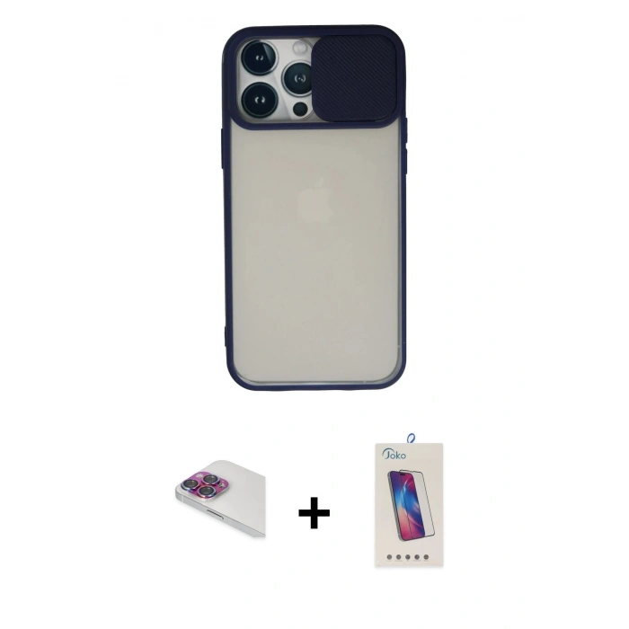 MARSİLYAN™- iPhone 13 Pro Max Kılıf Vadi Çizgi - Siyah Joko 5D Cam + Pers Alüminyum Kamera Lens - GI