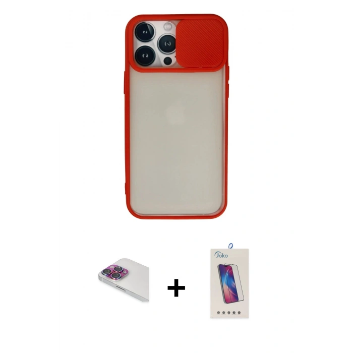 MARSİLYAN™- iPhone 13 Pro Max Kılıf Vadi Çizgi - Siyah Joko 5D Cam + Pers Alüminyum Kamera Lens - GI
