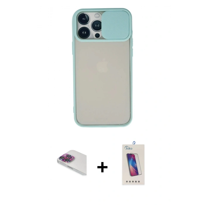 MARSİLYAN™- iPhone 13 Pro Max Kılıf Vadi Çizgi - Siyah Joko 5D Cam + Pers Alüminyum Kamera Lens - GI