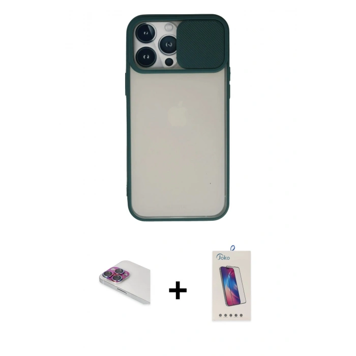 MARSİLYAN™- iPhone 13 Pro Max Kılıf Vadi Çizgi - Siyah Joko 5D Cam + Pers Alüminyum Kamera Lens - GI