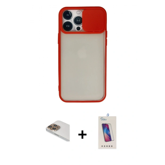 MARSİLYAN™- iPhone 13 Pro Max Kılıf Vadi Çizgi - Siyah Joko 5D Cam + Pers Alüminyum Kamera Lens - GD