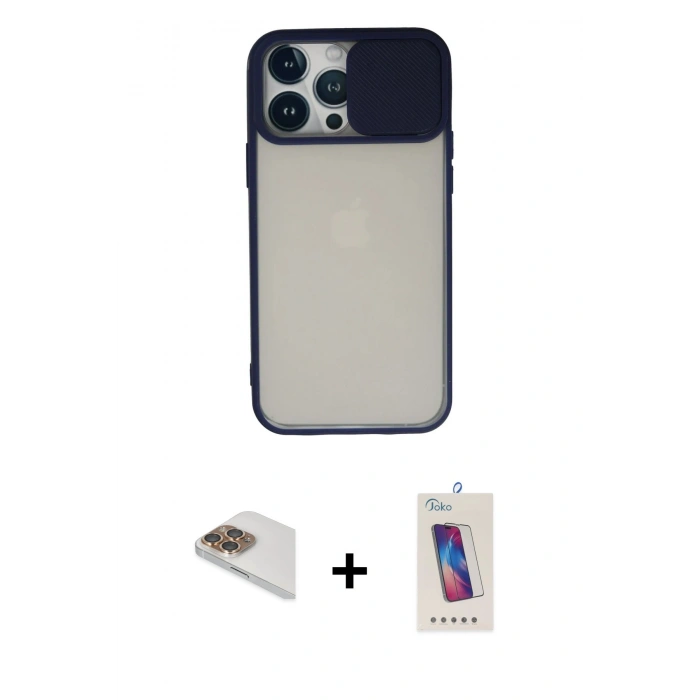 MARSİLYAN™- iPhone 13 Pro Max Kılıf Vadi Çizgi - Siyah Joko 5D Cam + Pers Alüminyum Kamera Lens - GD