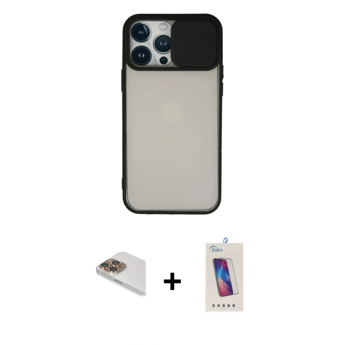 MARSİLYAN™- iPhone 13 Pro Max Kılıf Vadi Çizgi - Siyah Joko 5D Cam + Pers Alüminyum Kamera Lens - GD