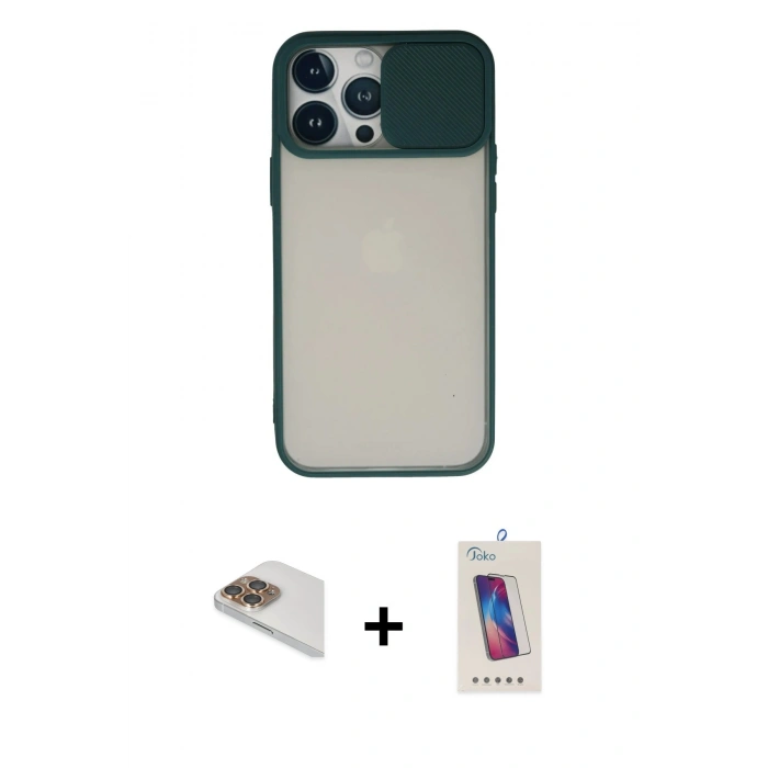 MARSİLYAN™- iPhone 13 Pro Max Kılıf Vadi Çizgi - Siyah Joko 5D Cam + Pers Alüminyum Kamera Lens - GD