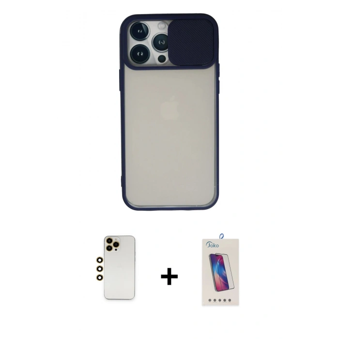 MARSİLYAN™- iPhone 13 Pro Max Kılıf Vadi Çizgi - Siyah Joko 5D Cam + Shine Kamera Lens - GD