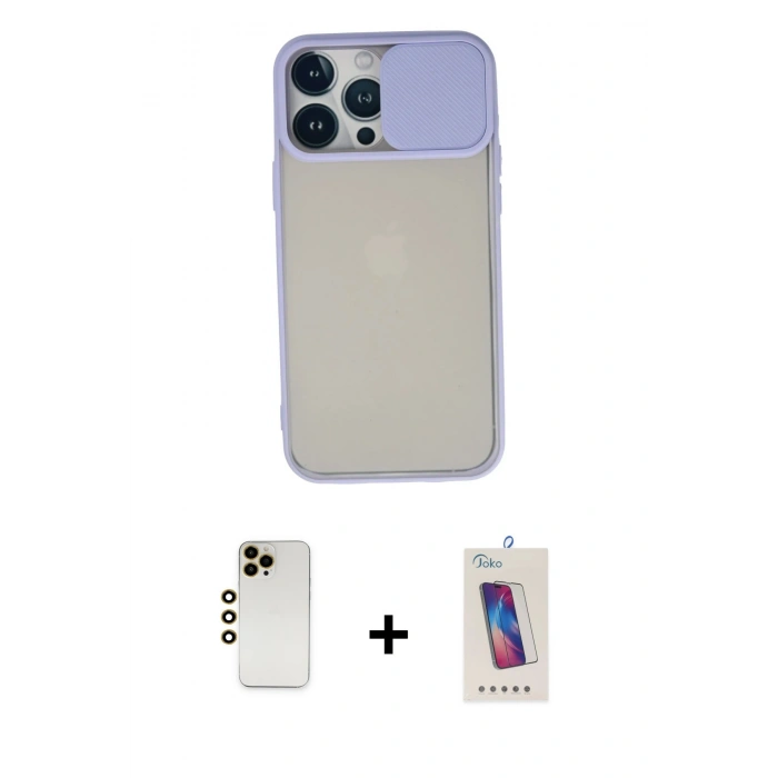 MARSİLYAN™- iPhone 13 Pro Max Kılıf Vadi Çizgi - Siyah Joko 5D Cam + Shine Kamera Lens - GD