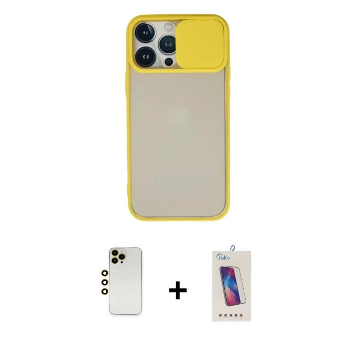 MARSİLYAN™- iPhone 13 Pro Max Kılıf Vadi Çizgi - Siyah Joko 5D Cam + Shine Kamera Lens - GD