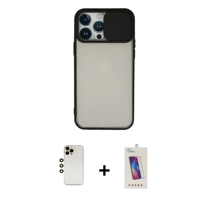 MARSİLYAN™- iPhone 13 Pro Max Kılıf Vadi Çizgi - Siyah Joko 5D Cam + Shine Kamera Lens - GD