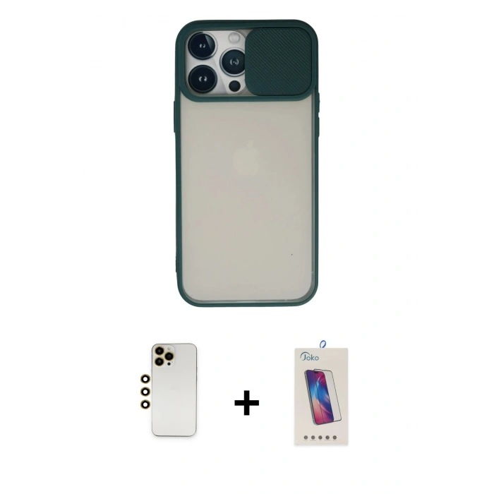 MARSİLYAN™- iPhone 13 Pro Max Kılıf Vadi Çizgi - Siyah Joko 5D Cam + Shine Kamera Lens - GD