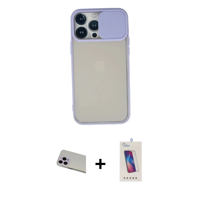 MARSİLYAN™- iPhone 13 Pro Max Kılıf Vadi Çizgi - Siyah Joko 5D Cam + Rainbow Kamera Lens Koruma Cam - MR