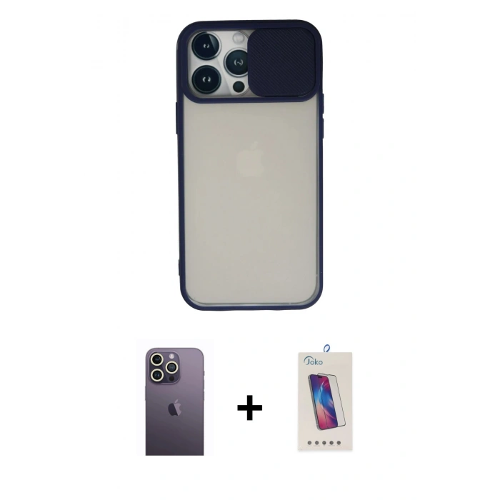 MARSİLYAN™- iPhone 13 Pro Max Kılıf Vadi Çizgi - Siyah Joko 5D Cam + Neon Fosforlu Kamera Lens - BZ