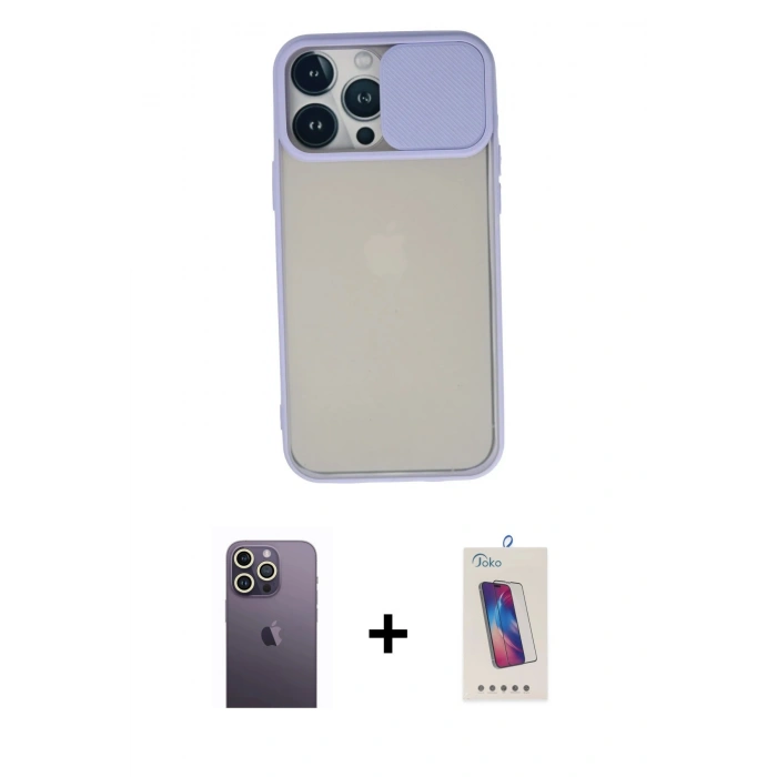 MARSİLYAN™- iPhone 13 Pro Max Kılıf Vadi Çizgi - Siyah Joko 5D Cam + Neon Fosforlu Kamera Lens - BZ