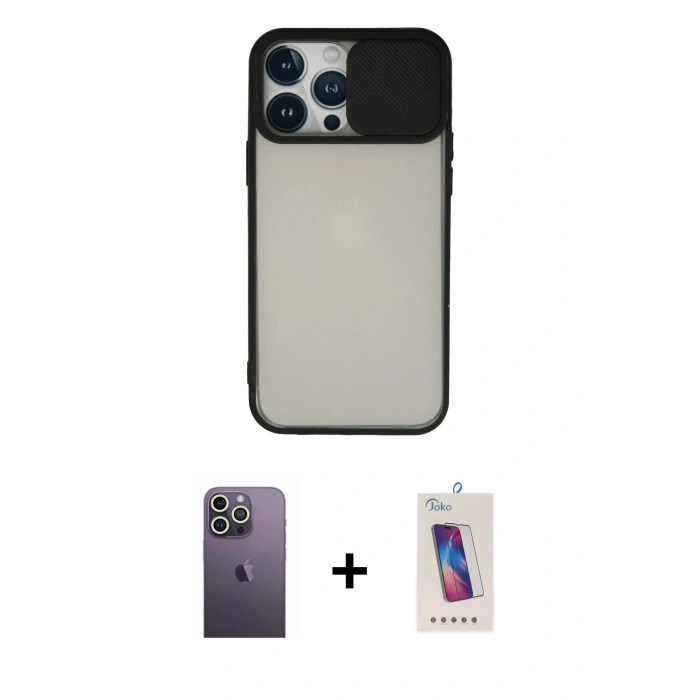 MARSİLYAN™- iPhone 13 Pro Max Kılıf Vadi Çizgi - Siyah Joko 5D Cam + Neon Fosforlu Kamera Lens - BZ