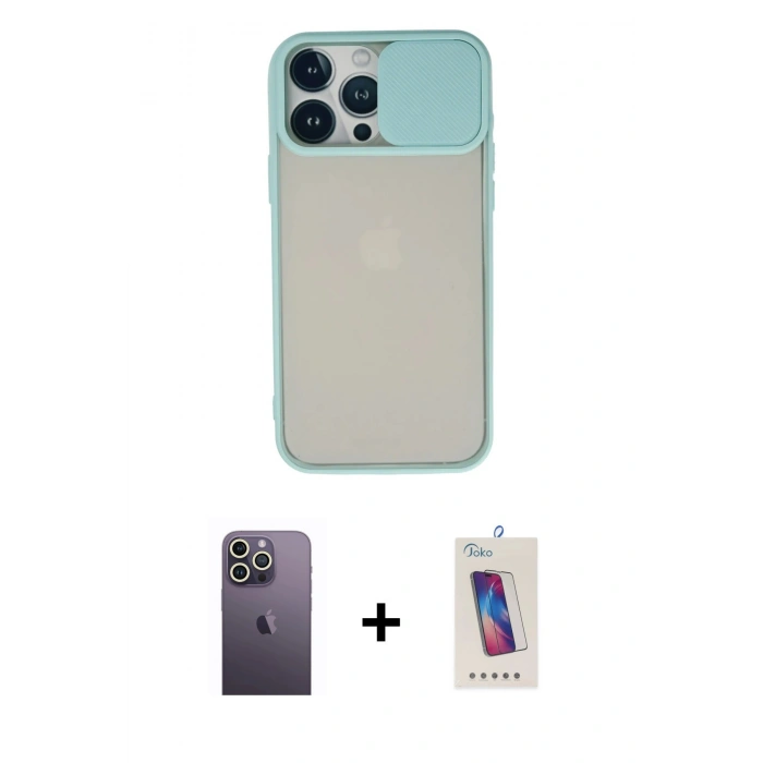 MARSİLYAN™- iPhone 13 Pro Max Kılıf Vadi Çizgi - Siyah Joko 5D Cam + Neon Fosforlu Kamera Lens - BZ