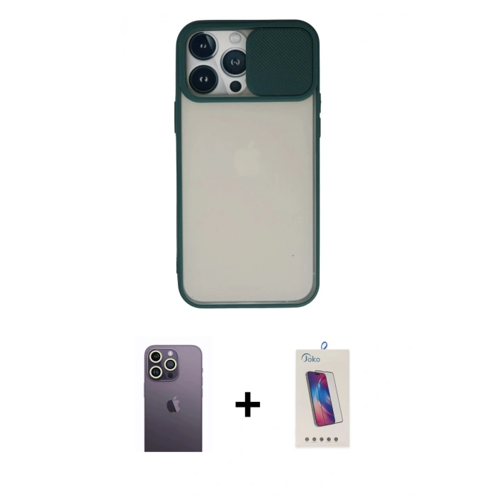 MARSİLYAN™- iPhone 13 Pro Max Kılıf Vadi Çizgi - Siyah Joko 5D Cam + Neon Fosforlu Kamera Lens - BZ