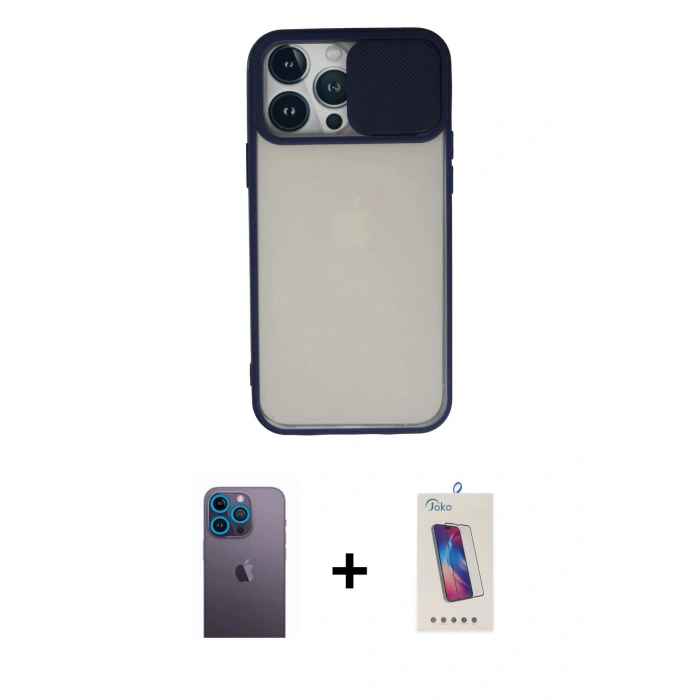 MARSİLYAN™- iPhone 13 Pro Max Kılıf Vadi Çizgi - Siyah Joko 5D Cam + Neon Fosforlu Kamera Lens - MI