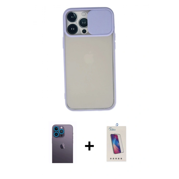 MARSİLYAN™- iPhone 13 Pro Max Kılıf Vadi Çizgi - Siyah Joko 5D Cam + Neon Fosforlu Kamera Lens - MI